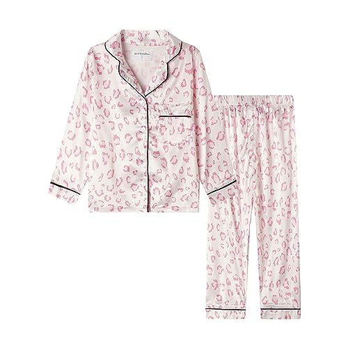 Mud Kingdom Girls Boys Kids Silk Satin Pajamas Set Button-Down Clothes Long Sleeve Loungewear Sleepwear PJS
