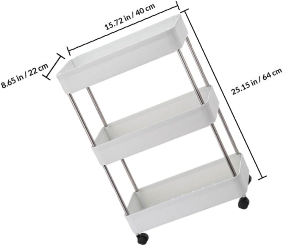 VANZACK Multi-Layer Rolling Storage Rack Kitchen Trolley Organizer Shelf with Wide Three-Tier Design for Bathroom and Home Storage