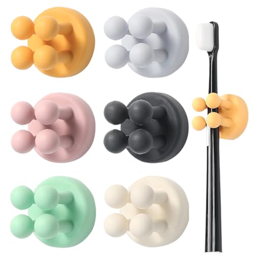 6 Piezas Soporte Cepillo de Dientes, Gancho multifunción, Toothbrush Holder, Resistente al Agua, Autoadhesivo, montado en la Pared, Gancho único para Pared o Vidrio para Colgar baño, Cocina (Color)