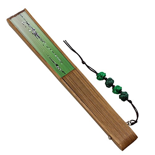 Jsswb Green Handmade Silk Bamboo Folding Fan With Plum Flowers Painting #TOP2