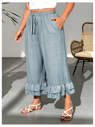 Verdusa Women's Plus Size Ruffle Wide Leg Capri Pants Casual Tiered Layered Capris with Pockets4