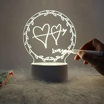 EKANTIK 3D Acrylic Creative Message Board LED Light Base Holder, Writing Pen Transparent Clear Table Lamp Erasable Rewritable Note (Pack of 1)