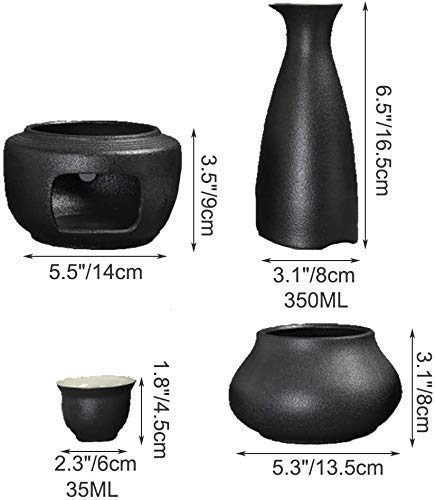 Set de 7 copas de vino de cerámica negra 12oz con calentador miniatura 4