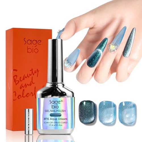 SAGEBIO Cat Eye Gel Nail Polish, 15ml Magnetic Gel, High-Gloss Finish, Long-Lasting, DIY Manicure Kit with Magnet Stick, Stunning 3D Magnetic Effect, 04