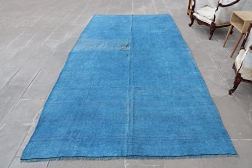 SARIKAYA PILLOW Blue Rug, Hemp Rug, 5.9 x 12.5 ft, 181 x 380 cm, Overdyed Hemp, Large Rug, Area Rug, Salon, Turkish Rug, Orgainc Rug, Rug 293