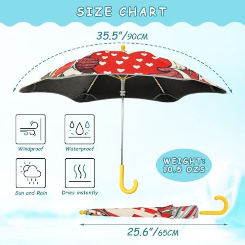 Paraguas para niños con diseño de gnomo de San Valentín con mango de gancho 3