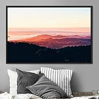 Framed Canvas Wall Art Orange Sunset Abstract Aerial Colorful Digital Art Landscape Minimalist Mountain Top Multicolor - 16x24 inches
