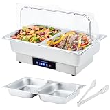 Garvee Electric Chafing Dish Buffet Set, 9 QT Stainless Steel Food Warmer with Temperature Control & Transparent Roll Top Lid, Catering Server for Parties, Banquets, Buffets, Keeping Food Warm & Fresh