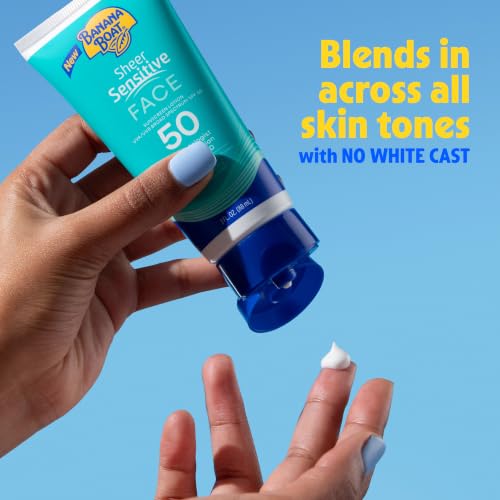 Image of Banana Boat Sheer Sensitive Face Sunscreen Lotion SPF 50, 3 Fl Oz | Travel size sunscreen for face, Lightweight formula, Water resistant sunblock, Quick sheer application