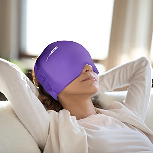 Image of ComfiTECH Head Ice Pack Wrap Cold Cap Cooling Gel Hat, Purple, L | Remains Pliable Frozen, Cold Compress for Head, Sinus Tension, Stress and Puffy Eyes