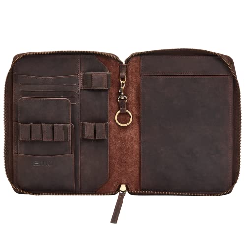Leather Portfolio For Men A5 Leather Padfolio - Leather Binder Notebook Cover Holder Small Leather Business Portfolio Organizer Portfolio Folder Zipper Binder Business Card Holder, Pen Holder #TOP13