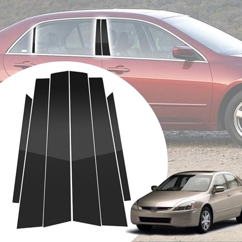 6pcs Glossy Black Exterior Door Window Pillar Posts Molding Cover Panel Trim Stickers Side Door Window Cover Trim Kits for Honda Accord 7th Gen 2003 2004 2005 2006 2007 Accessories