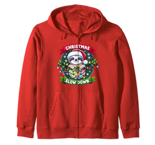 Christmas Slow Down Cute Cartoon Sloth Xmas Holiday Lover Zip Hoodie