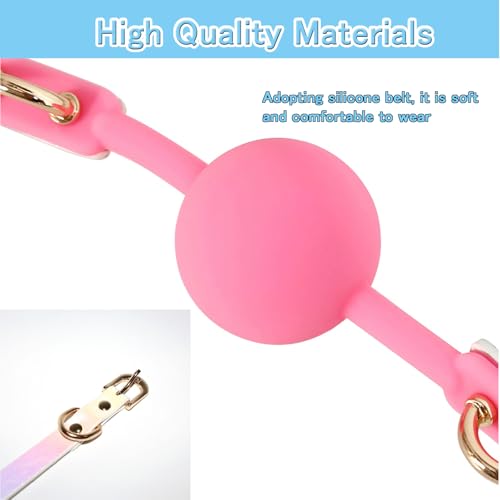 Image of DFsucces Leather Restraints Ball Mouth Plug Silicone Bondage Ball Gag Hollowed-Breathable Silicone Sex Gag Muzzles Adjustable Strap Bondage Harness Restraints( (Pink-I1)