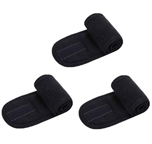 Voarge 3 diademas de microfibra para la cabeza, ajustable, con cierre de velcro, ideal para desmaquillante, spa, deportes, yoga, lavable (negro)