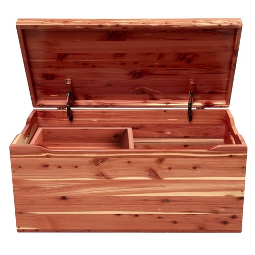 Rustic Red Door Co. Palmer Solid Wood Chest with Tray USA Amish Handmade Wooden Storage Trunk Box for Bedroom Blanket Clothes Anti-Slam Hinges 36 Cedar Wood Natural Stain