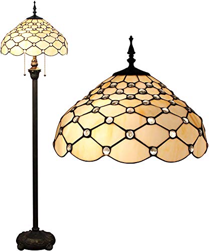 Preisvergleich Produktbild Klassisch Edison Lampenschirm Ajustable Deckenleuc Tiffany 16-Zoll-europäische Retro Buntglas White Pearl-Serie Stehleuchte for Innen Wohnzimmer Schlafzimmer Büro-Schreibtisch Wohnnachttisch Schreibti