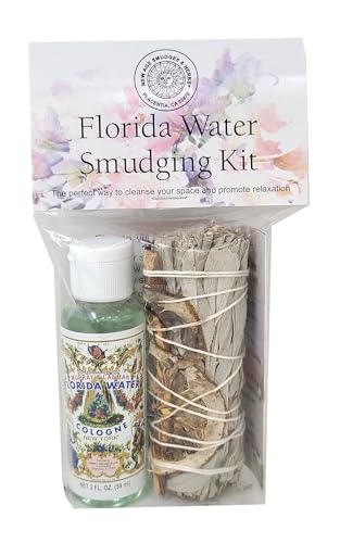 New Age Smudges & Herbs-White Sage Mix w/Lavender Lemon Slice & Palo Santo Sage 4 inch Incense Smudge Bundle w/Florida Water 2oz Bottle- Cleansing Sage Incense & Water Smudging Rituals. (FW-KIT-01)