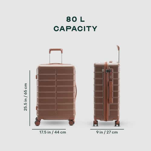 Image of Assembly Medium Check-in Luggage with Anti-Theft Features & TSA Lock, Durable Polycarbonate Hard Shell Suitcase for Travel, Brown, 24-Inch