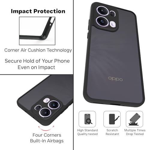 Image of RIGGEAR Shockproof Sleek Hybrid Armor Back Cover Case for Oppo Reno 13 Pro / Reno13 Pro 5G (Smoke Black Matte PC + Black TPU Bumper)