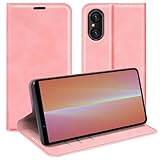 leleyo Hülle für Sony Xperia 5 V handyhülle Magnet Kartenfach Standfunktion Klapphülle für Sony Xperia 5 V Lederhülle Klappbar Flip Hülle, Rosa