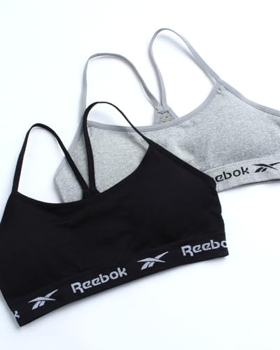 Reebok Girls Training Bra - 2 Pack Racerback Crop Cami Bralette with Removable Pads - Soft Seamless Bras for Teens (6-16)2