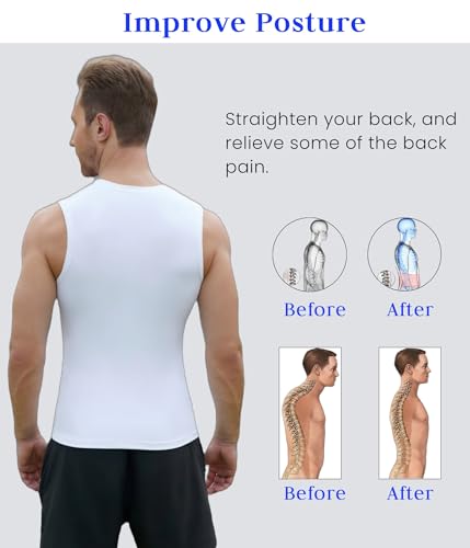 Image of Compression Shirt Men Slimming Body Shaper Vest Crewneck Workout Tank Top | Tummy Control Undershirts, Gynecomastia Compression Shirts, Back Support, Sleeveless Muscle Shirts, Shaping Tank Top