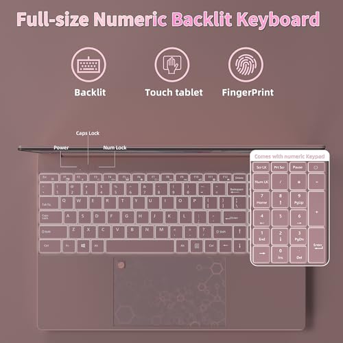 Image of 15.6 inch Laptop Computer for Work and Study, 16GB RAM 1TB SSD, Full HD 1080P IPS Display, Win 11 Pro, Fingerprint Reader, Backlit Keyboard, Rose Pink(16G+1TB)