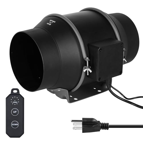 iPower 6" Quiet Inline Duct Fan with 10-speed Controller, 405 CFM Ventilation Exhaust Fan EC Motor for Heating Cooling Booster, Hydroponics, Grow Tents, Black