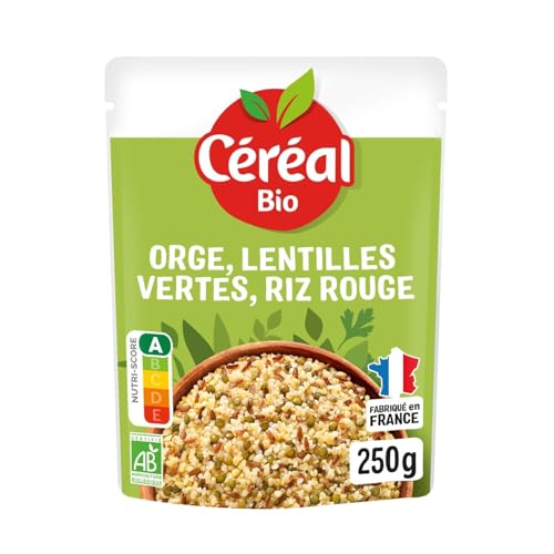 Céréal Bio Orge, Lentilles Vertes, Riz Rouge - Sachet Micro-ondable, Rapide à Réchauffer - Végan et Bio - 250g - 200637