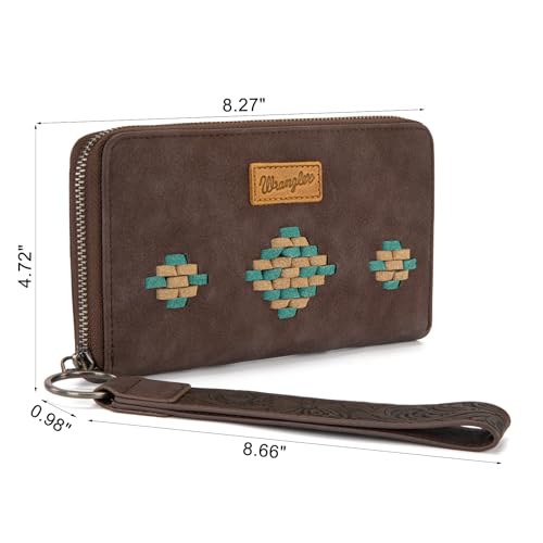 Image of Wrangler Wristlet Wallet, Women Clutch Purses RFID Blocking with Aztec Boho Western Wrist Strap, Wristlet Purse with Zipper Pocket Card Holder for Women Girls Casual Travel Daily, WG310-W006CF