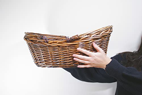 Wald Imports - Large Wicker Basket With Handle - Dark Brown Hand Woven Harvest Basket - Wicker Flower Basket For Storage, Picnics, Easter, Organizing, And More (20 X 7.5 Inches) #TOP2
