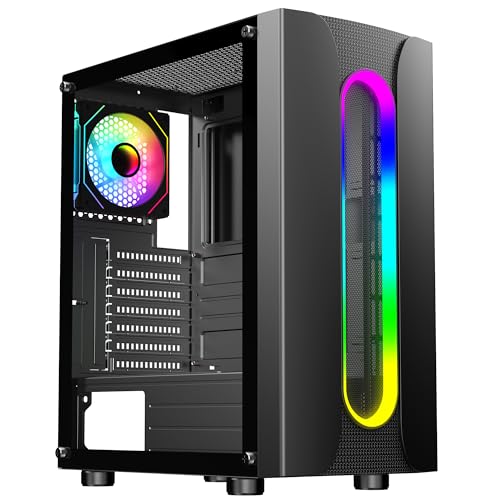 CiT Sauron ATX PC Gaming Case With ARGB LED Strip, 1 x 120mm ARGB Three-Sided Infinity Fan & Tempered Glass Side Panel | Black