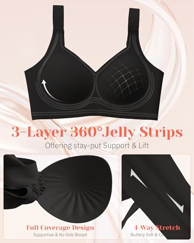 Image of Gailife Jelly Bras for Women No Underwire Minimizer Bra Wireless Supportive Full Coverage Plus Size Bra Seamless Tshirt