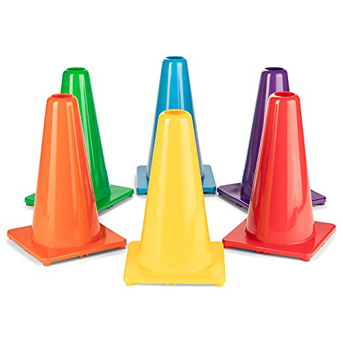 Champion Sports 9" High Visibility Flexible Vinyl Cone (Set of 6) for Athletics, Practices and Social Events, Assorted Colors
