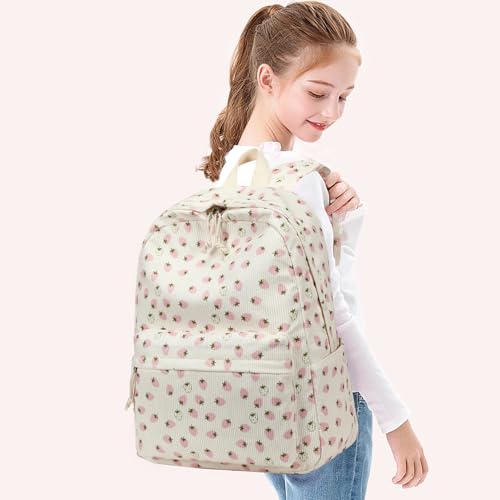 Bluboon Backpack for School Girls Women, Cute Corduroy Laptop Bookbag for Kids Teens, Durable Girls Lightweight Backpack