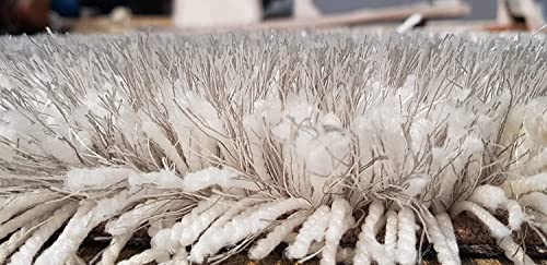 Image of Hand Woven Plain Shagg Collection with 2 Inch Pile Height Carpet for Living Room Size 14x14 Feet Square Coular Silver White