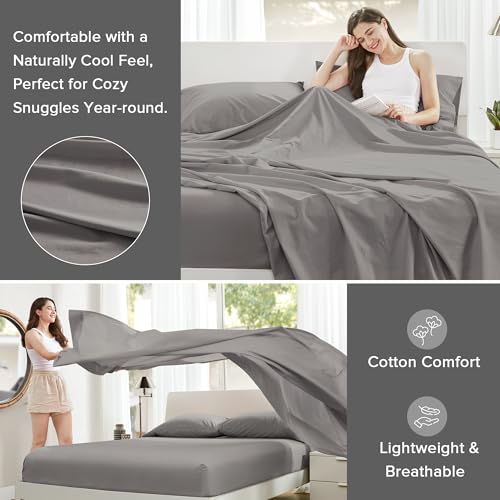 Comfort Spaces 100% Cotton Sheets Queen, Breathable, Ultra Soft Cotton Sheets, Naturally Cool Cotton Bed Sheets with 14" Elastic Pocket Fits up to 16" Mattress, All Season Sheet Set, Dark Gray 4 Piece
