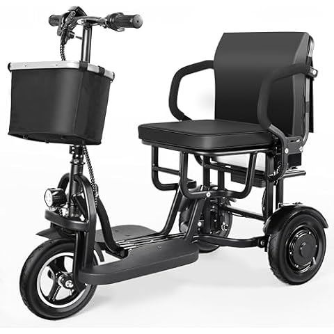 TopMate ES12 3 Wheel Electric Scooter Lightweight Folding Powered Mobility Scooter for Adult Seniors with Ergonomic Seat and Removable Battery, 250W Motor & 3 Speed Adjustable, E-Trike with Basket Cover