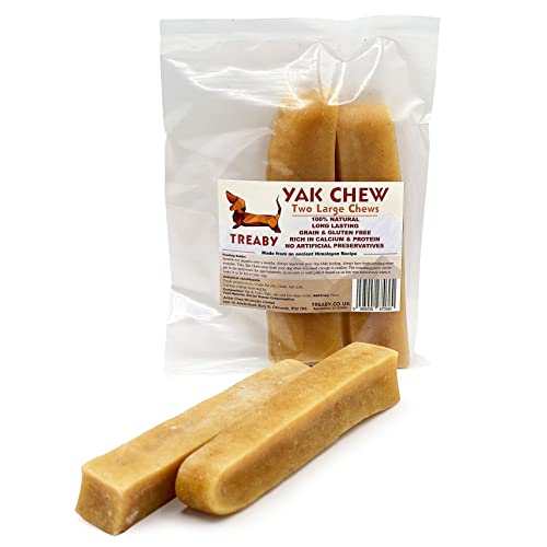 Treaby Himalayan Yak Milk Chews - Large Dental Sticks for Dogs & Puppies (2 Pack, 121-130g each, 14cm), 260 g (Pack of 1)