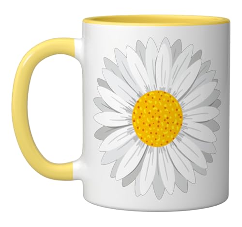 Taza de cerámica con diseño de margarita blanca y amarilla miniatura 1