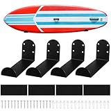 4 Pack Universal Skateboard & Surfboard Wall Mount Display Racks, Stainless Steel Surf Board Wall Hangers, Solid Skateboard Racks, Works with Surfboards, Longboards, Wakeboards and More, Black