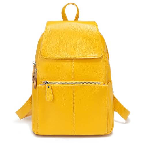 Image of zency 15 Colors 100% Genuine Leather Women Backpack Antitheft Fashion Rucksack Travel Bag For Ladies (Yellow)