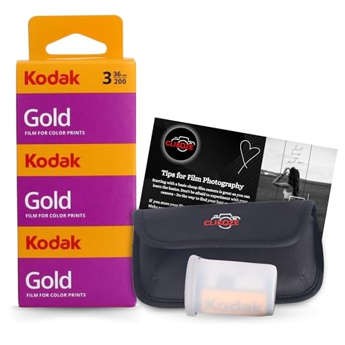Kodak Gold 35mm Colour Film Bundle - 36 Exposures x3 Four Film Case & Tips Card