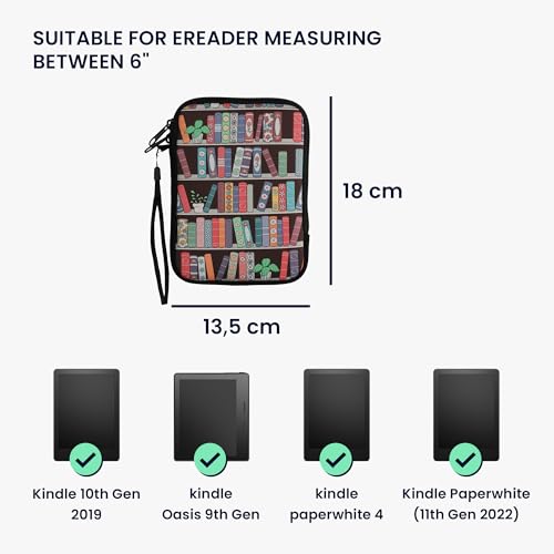 kwmobile Neoprene e-Reader Pouch Size 6" eReader - Universal eBook Sleeve Case with Zipper, Wrist Strap - Blue/Green/Dark Pink
