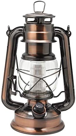 YAKii LED Vintage Lantern Metal Hanging Hurricane Lantern 12 LED Dimmer Switch Cold White Battery Operated Lantern Power Outage Indoor Camping Lighting Outdoor Brooklyn Lantern Decoration(Copper)