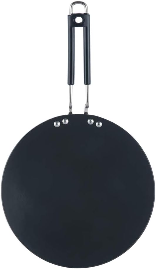 Vinod Black Pearl Hard Anodised Tawa - 26.5 سم | 5.25 مم سمك | ملعقة معدنية ودية | Riveted مقبض قوي | Roti طويل الأمد، Paratha Tawa | |  Toxin Free