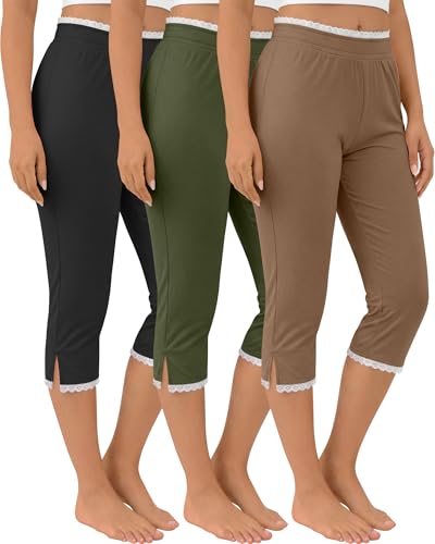 Oakgarden 3 Pack Women's Capri Legging with Lace Trim Split