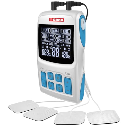 GIMA Tens Care 3 in 1 a 2 canali con funzione di massaggio ed elettrostimolazione muscolare e nervosa transcutanea, 36 programmi, 28406