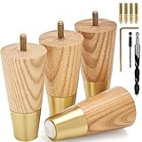 Airy Abode Premium Ash Wood Furniture Legs with Gold Caps (Full Install Kit) - Pick Your Size and Color